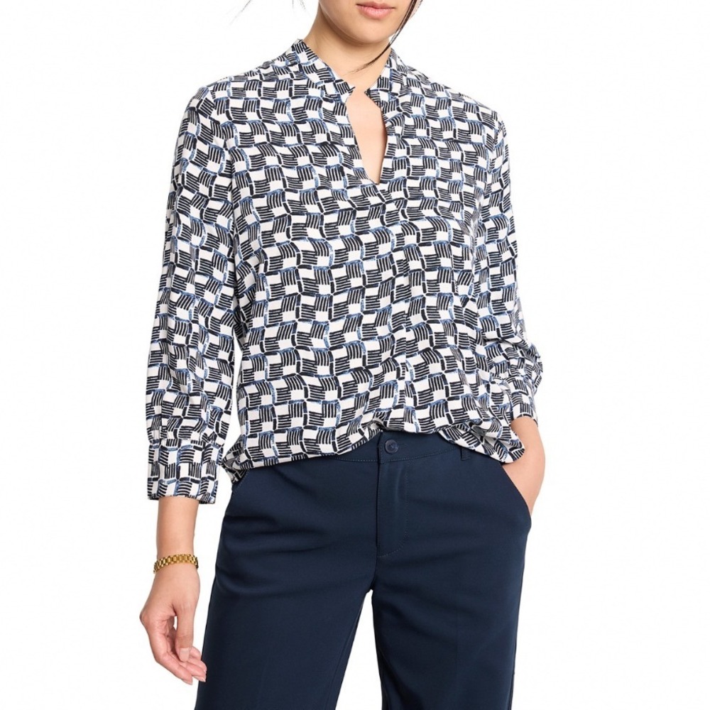 NIC+ZOE Basketweave Blouse Indigo Multi Blue White 3/4 Sleeve XS M251621 NEW